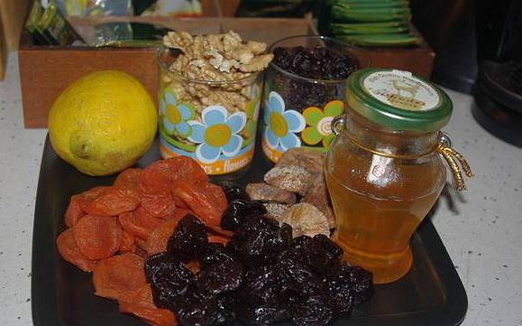 Чернослив, курага, грецкий орех, мед  компоненты энергетической смеси - фото